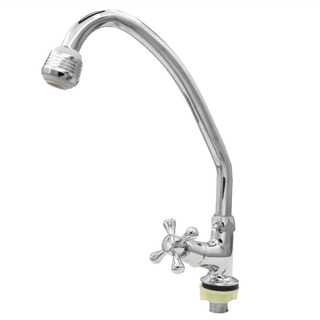 清島牌 十字鵝頸立式自由栓, 30cm 頂部高度, 附兩段式水波器, 鋼白鐵橡膠材質, 1個