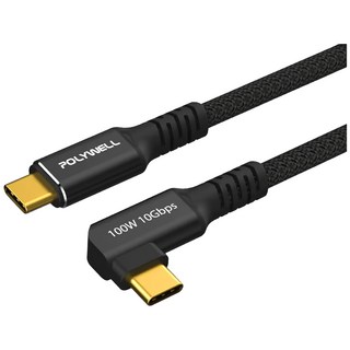 POLYWELL 寶利威爾 彎頭USB3.2 Gen2 10G 100W Type-C 高速傳輸充電線 PW15-W45-M832, 2m, 黑金剛, 1條