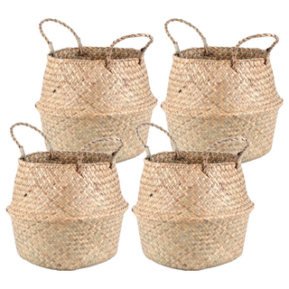Morning Scent 手工藤編花盆籃, 米黃色 + 淺棕色, 4個