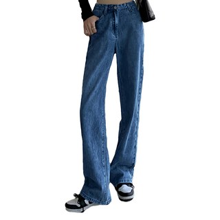 BUY LOVE 買到戀愛 HL885高腰素面直筒牛仔寬褲 XL, 深藍