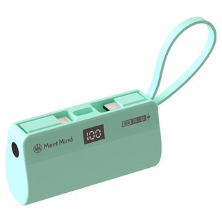 Meet Mind PD/QC 直插式行動電源 5000mAh Type-C 適用蘋果安卓手機 隱藏式支架 LED燈 數字電量顯示 BSMI安規認證, PB5000, 藍 薄荷綠