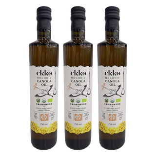 ekko 有機冷壓初榨芥花油 冷壓未經化學精煉 適合烹飪/煎炸/沙拉調味, 750ml, 3瓶