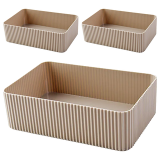 E.dot 簡約直紋雜物文具收納盒 大號 咖啡色, 20 x 14 x 6cm, 3個