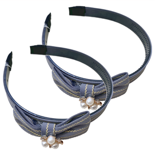 造型蝴蝶結髮箍 2個, 珠花灰, 13.5 x 12.5 x 1cm