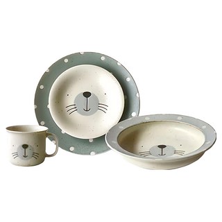 AWASAKA 粟坂 MoguMogu餐盤杯組 4p, 盤子 L(直徑23.5 x 2cm) + M(直徑16.5 x 2.5cm) + 湯盤直徑22.5 x 5cm + 馬克杯直徑9 x 7.5cm, 海豹, 1組