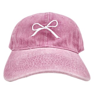 水洗蝴蝶結刺繡棒球帽，可調節設計, 粉色, F, 1個