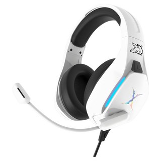 FOXXRAY 狐鐳 星航者 電競耳機麥克風 雙側藍色條狀發光 50mm複合式動圈單體 3D拼接網布耳罩頭梁, BAL67, 白色