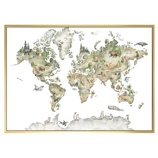 菠蘿選畫所 世界動物掛畫 畫框 40 x 30cm 居家裝飾, 金色