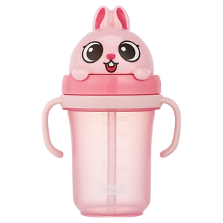 Edison Friends 2代雙握把防漏吸管學習杯, 300ml, 1個, 粉色兔子款