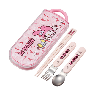 Skater 抗菌兒童3合1餐具組, MY MELODY, 湯匙 + 叉子 + 筷子 + 外盒, 1組