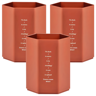 葉子小舖 桌面旋轉收納筒 六角簡約單格款,磚紅色,3個