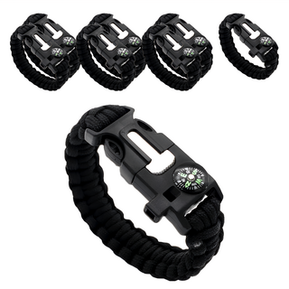 上手家居 5合1露營傘繩手環 傘繩編織/求生手環/戰術手環/登山用品/打火石/口哨/指南針/小刀, 黑色, 8個