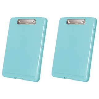 帶板夾文件盒，加厚PP材質，湖水藍/珊瑚粉/透明, 藍色, 2個
