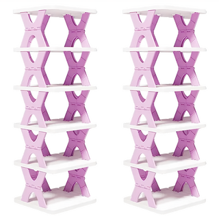 mohe 木暉居家 六層免安裝可折疊式置物鞋架 45 x 30 x 30cm 1.3kg, 紫色, 2個