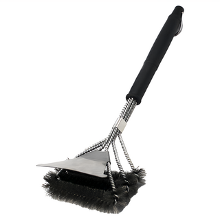 上手家居 長柄鋼刷 清潔刷/鐵刷/鋼絲刷/烤網刷/鐵鍋刷/不鏽鋼刷 堅固耐高溫 高效清潔頑固汙漬, 1支, 1入
