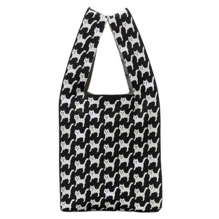 NEKONOBA 針織購物袋 千貓格紋, 黑白相間, 1個