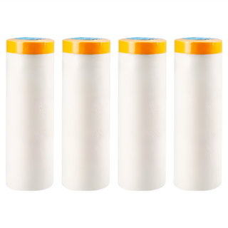 遮蔽防塵膜 4捲 油漆噴漆防塵保護 透明PE保護膜, 2.4 x 15m