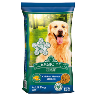 CLASSIC PETS 加好寶 成犬 乾狗糧 中大型犬專用 雞肉口味 15kg，含Omega 6、鋅、維生素E和硒, 1袋