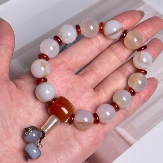 白瑪瑙紅瑪瑙手串 39g, 念珠14mm, 款式隨機