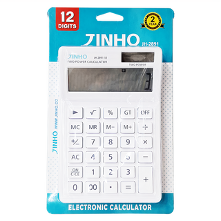 JINHO 京禾 12位元計算機, 太陽能/CR2032鈕扣電池, 雙重電源供應, 白色, 1個