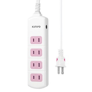 Kinyo 延長用電源線組 4插2孔 CG204-4, 1.2m, 白色 + 粉色, 1個