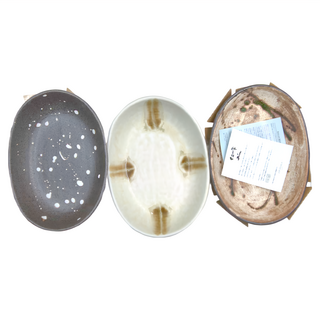 AWASAKA 粟坂 日本美濃燒 釉燒橢圓禮盒組, 3件組深盤, 禪風 多色, 1組