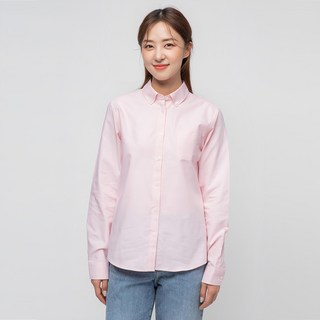 CARET 女款牛津襯衫，32支2合紗，長袖，粉色/白色/淺米色, L, 粉紅色