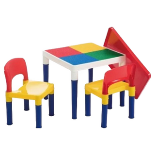 DELSUN 岱森城 兒童積木桌椅組 含100顆小積木 繽紛彩虹 一桌二椅, 1組