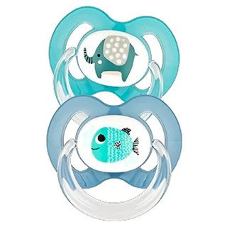 BABYNOVA 矽膠拇指安撫奶嘴2入組, 0~6個月, 綠大象 + 藍小魚, 1套