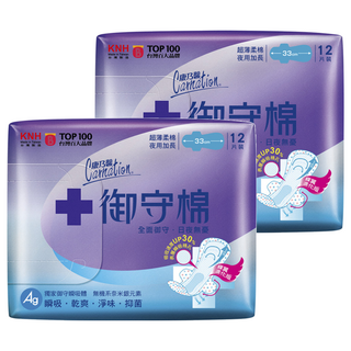 康乃馨 御守棉衛生棉 護翼型, 夜用加長型(33cm), 12片, 2包