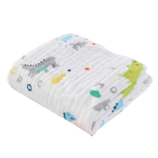 ANTIAN 純棉六層紗布嬰兒浴巾 小恐龍 40 x 29 x 4cm, 柔軟親膚, 吸水透氣, 寶寶安心, 1條