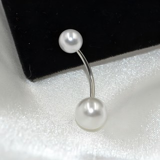 gelluna 女士手術鋼簡約基本款白色珍珠肚臍環 BP-17 銀色
