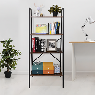 AOTTO 創意傢俱 日式簡約四層鐵木收納架 AS-999BK, 胡桃木色, 1個