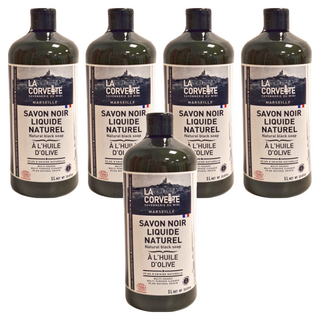 LA CORVETTE 法釩馬賽莊園 馬賽家事多功能濃縮橄欖油黑皂液 法國原裝進口, 1L, 5瓶