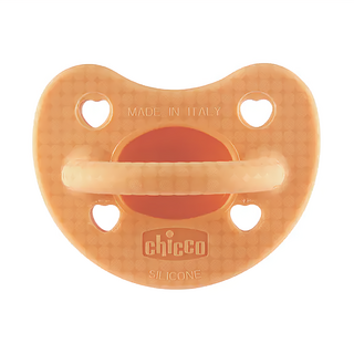 Chicco LUXE 矽膠安撫奶嘴 柔軟好清洗 透氣不過敏 100%矽膠&四邊透氣孔 有助於口腔與牙齒發展 上顎脊狀設計 義大利製造, 拇指型, 牛奶糖橘, 1個