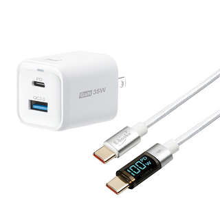 E-books 35W 氮化鎵 PD + QC充電器 + 100W C to C 鋁製快充傳輸線組，帶數位顯示器, B97, 1個
