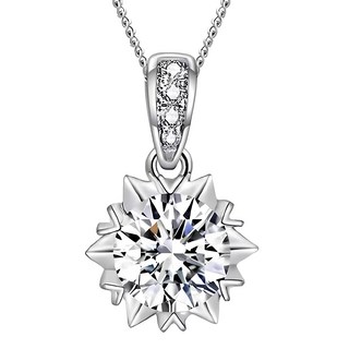 CF Diamond 項鍊 莫桑鑽 國際標準S925純銀, 1克拉, B0701 微鑲雪花 銀色