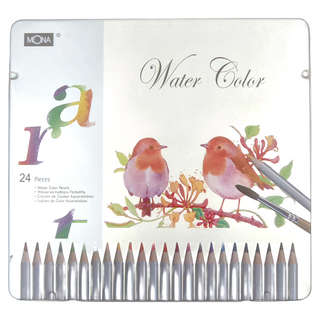 MONA 蒙納 水溶性色鉛筆 水彩效果 鐵盒裝, 24色, 1盒