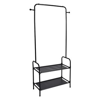 Life 日式簡約 多功能雙層落地衣帽架 碳鋼管 塑膠, 消光黑