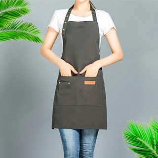 北歐風帆布圍裙, 可調肩帶, 簡約設計, 葉綠色, 1組
