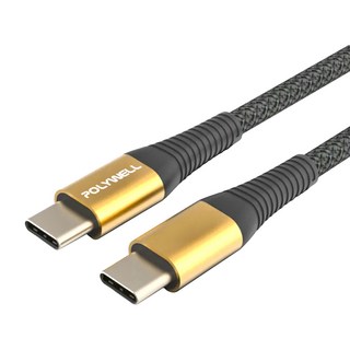 POLYWELL 寶利威爾 USB Type-C 100W 公對公快充線 充電線 編織線 可充筆電 安卓 平板 PW15-W45-A305, 2m, 金色, 1條