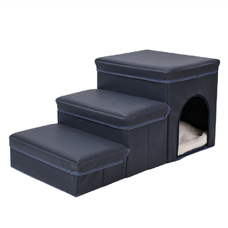 skylife 科技布三層摺疊收納樓梯, 寵物窩設計, 兩用墊子, 70 × 35 × 33cm, 藍色, 1個