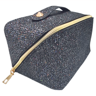 西格傢飾 閃亮亮韓系貴婦風琴化妝包 晶鑽黑, 25 x 12 x 11cm 柄高5cm
