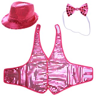 Livingda 亮片帽 + 亮片背心 L + 蝴蝶領結3件組, 粉紅色, 1套
