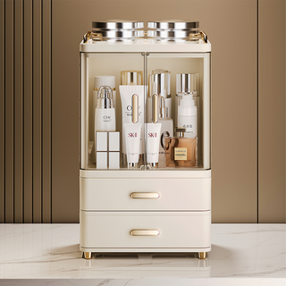 KOLKO 白羽 HAKUHA 化妝品收納盒 雙抽屜 A0290-2, 白色, 桌面收納, 1個