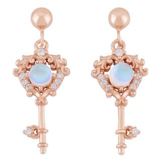 MARIGOLD 美爾朵 925純銀鑰匙耳環 鑲嵌淡藍光芒月光石 華麗鑰匙造型, 玫瑰金