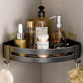 浴室置物架 3角架 無痕貼片輕薄款, 黑色, 1個