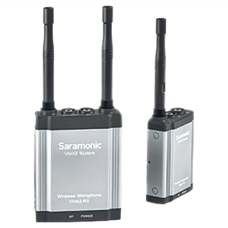 Saramonic 楓笛 一對一無線麥克風系統 Vlink2 Kit1，OLED螢幕，雙向監聽對講，單聲道/立體聲模式，專業收音, 黑色