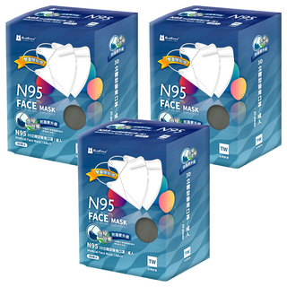 BLUE EAGLE 藍鷹牌 成人N95立體型醫用口罩 鼻樑壓條款 醫用口罩, 霧灰色, 50片, 3盒