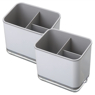 C385 瀝水餐具收納桶 方形款 塑膠材質 2入, 灰色, 1組